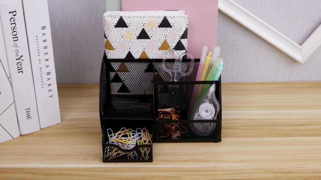 EXERZ Desk Organiser with 7 Compartments -Mesh Desk Tidy Caddy - Purpl