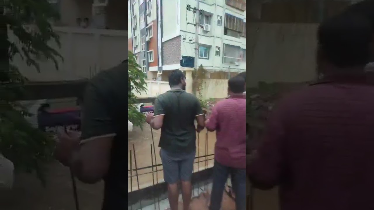 Huge water flows into the Bathukamma Kunta Lake after heavy rain.