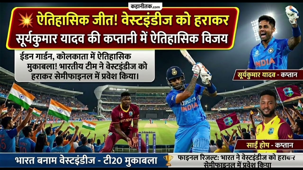 ​ ऐतिहासिक जीत! सूर्यकुमार की कप्तानी में भारत ने वेस्टइंडीज को रौंदा, सेमीफाइनल में शानदार एंट्री.