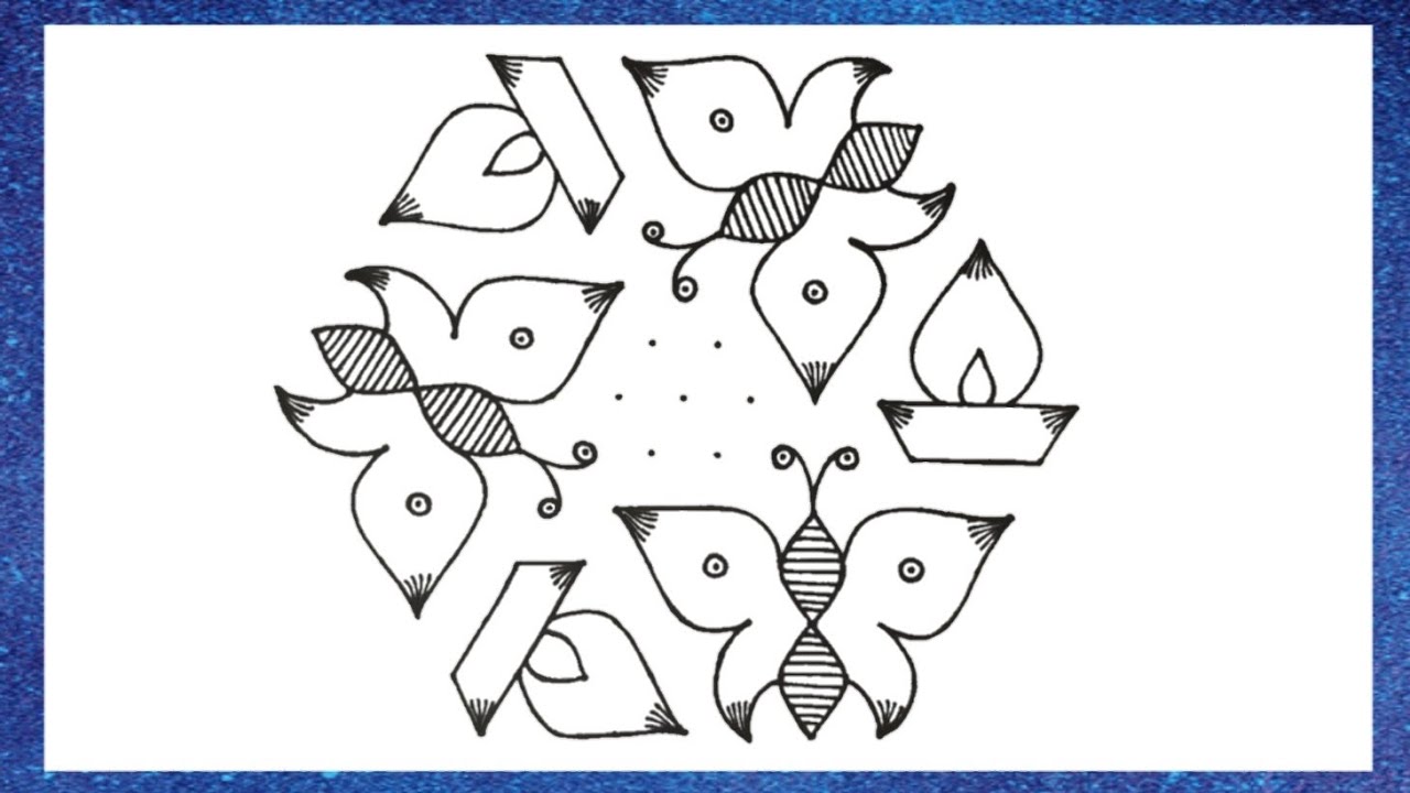 butterfly kolam with dots/ 13 to 7 rangoli/ pulli kolam collections/ latest kolam designs