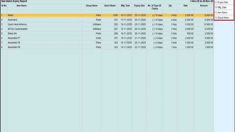 Tally Add On : Item Batch Expiry Report in TallyPrime Software