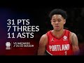 Anfernee Simons 31 pts 7 threes 11 asts vs Wizards 21/22 season