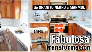 FABULOSA TRANSFORMACION DE COCINA !  PINTÉ EL GRANITO a MÁRMOL + BACKSPLASH | Diy Kitchen Makeover ✨