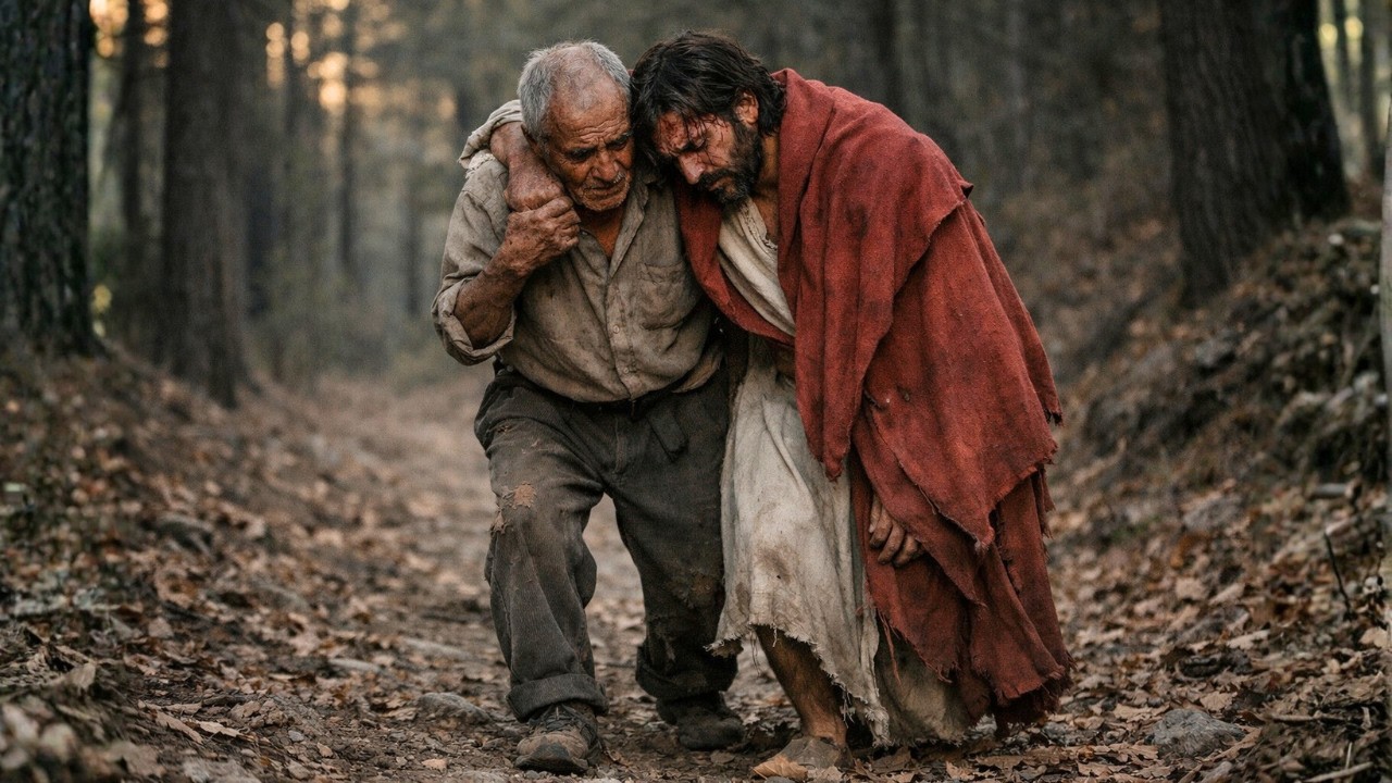 UN ANCIANO POBRE SOSTUVO A UN DESCONOCIDO PARA QUE NO CAYERA… CAMINÓ CON ÉL COMO PUDO. ERA JESÚS