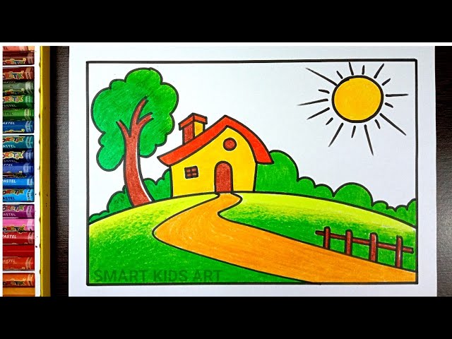 oil pastel senary drawing | Oil pastel landscape, Scenery drawing for kids,  Oil pastel colours