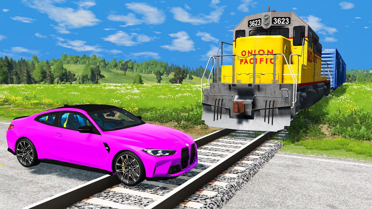 Cars vs Train Tracks Challenge in BeamNG Drive!