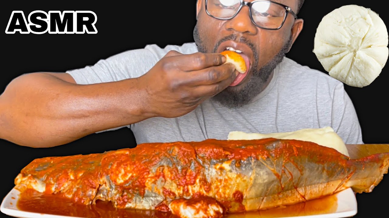 ASMR FUFU AND PEPPER SOUP WITH THE LONGEST FISH EVER!! | no talking, messy hand