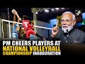 PM Modi encourages players during the inauguration of 72nd National volleyball tournament