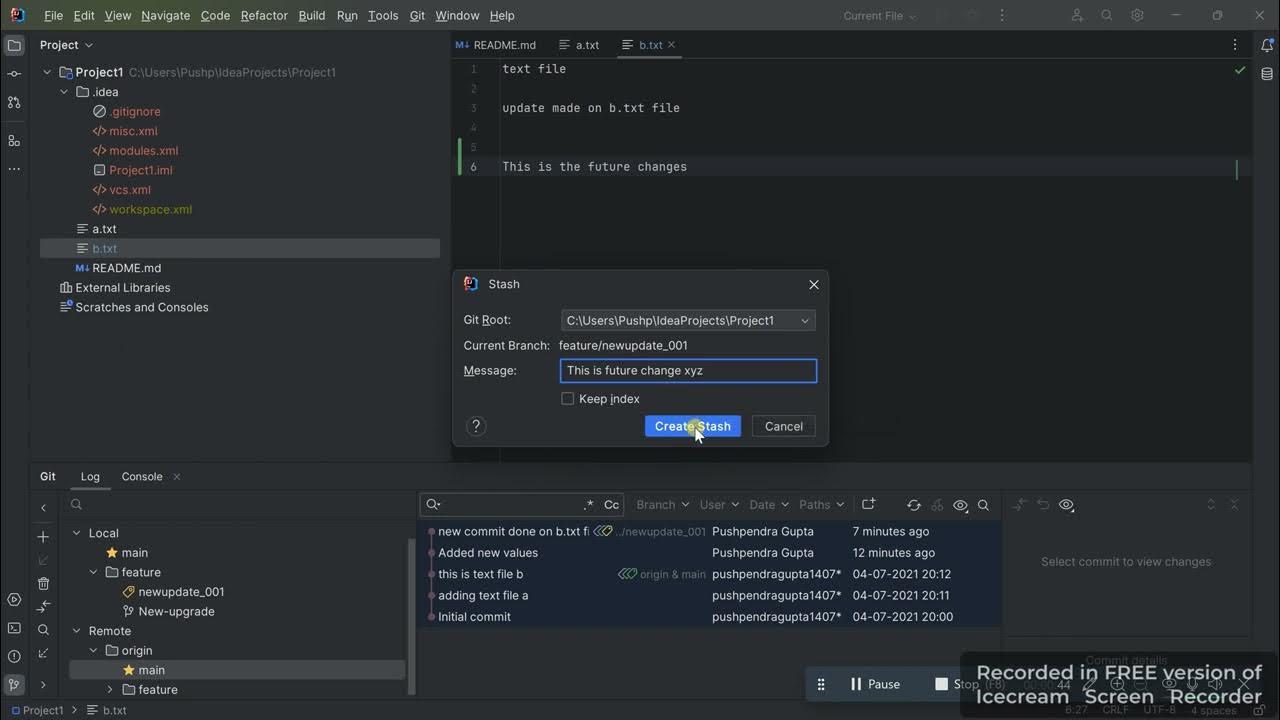 How to save changes for future in intellij idea github stash changes
