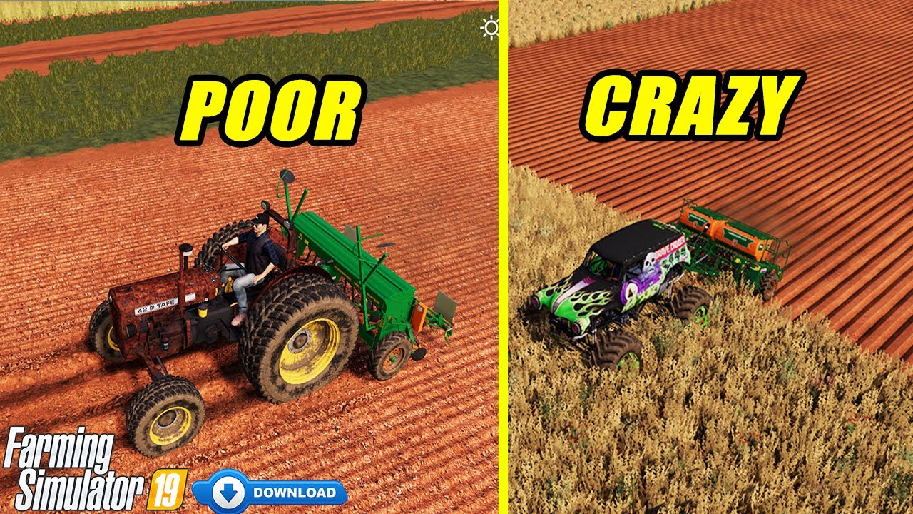 Farming Simulator 19 Poor Vs Crazy 75 M Crazy Seeder Mod Gameplay Comparison Youtube