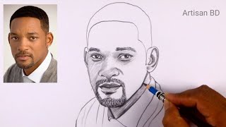 Realistic Face Demonstration Will Smith Portrait Pencil Sketch for Beginners #willsmith