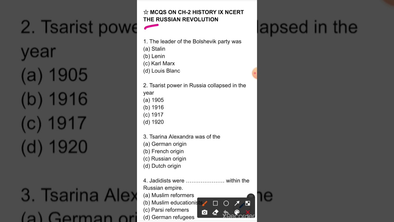 MCQs on Russian revolution class 9th