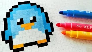 Homemade pixel art - How to draw  kawaii  penguin #pixelart