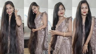 Ms Rapunzel Namrata jaiswal showing off her incredible knee length hair in different ways long hair