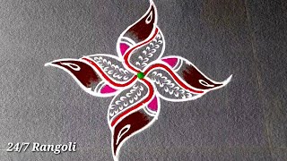 4x2 Straight Dots Rangoli 🍀 Unique Colour Kolam 🌺 24/7 Rangoli 🌺 Latest Muggulu Design for Festivals