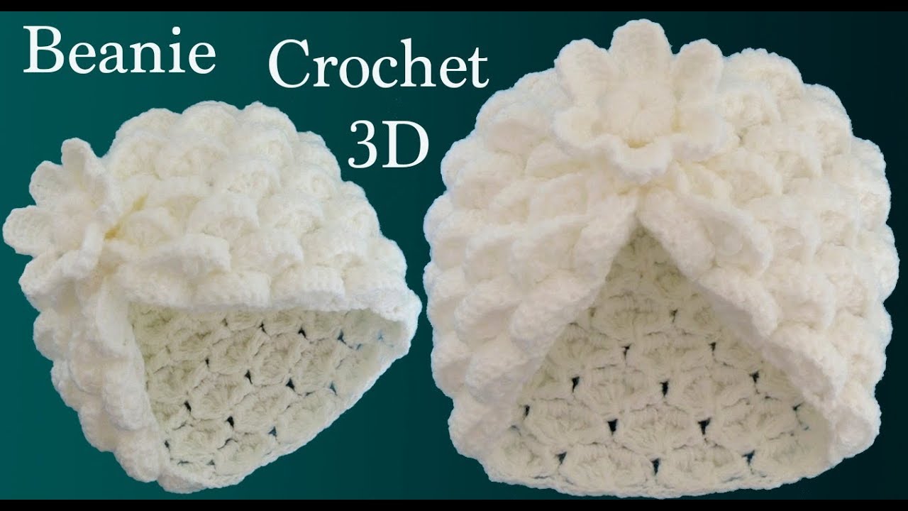 Crochet marshmallow hat and 3D flower in Tunisian knit - YouTube