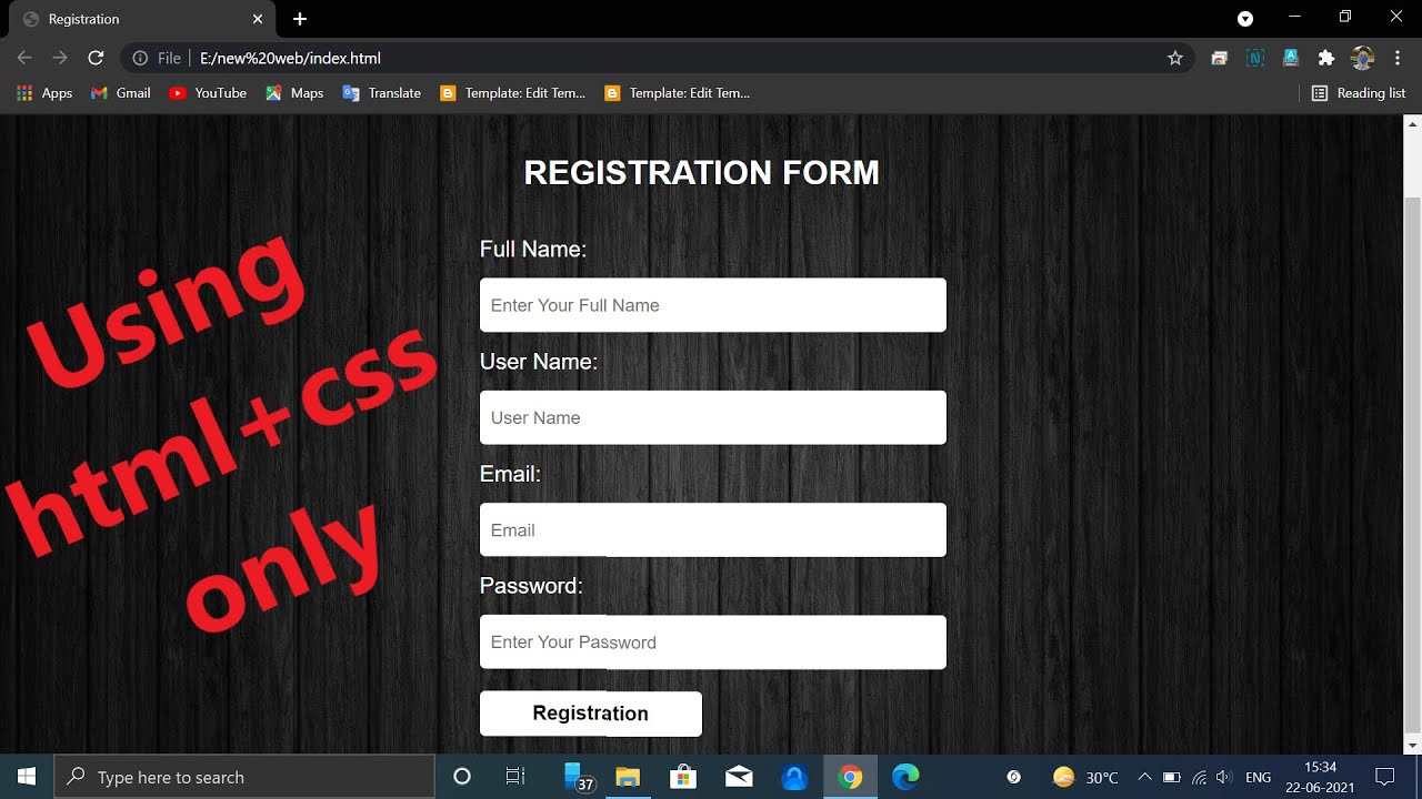 How to Create Registration Form using only HTML and CSS || Sign up Page ...