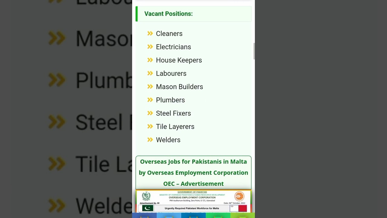 Overseas Jobs for Pakistanis in Malta by Overseas Employment Corporation OEC 
