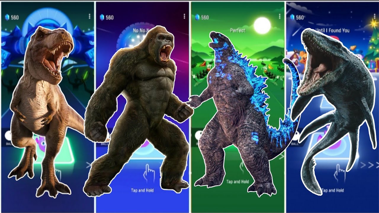 Jurassic World Trex 🆚 King Kong 🆚 Godzilla 🆚 Mosasourus || Coffin Dance Song Tiles Hop Edm Rush