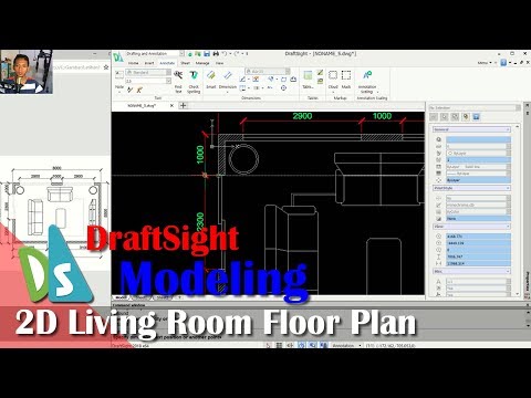 Draftsight 2d Living Room Floor Plan Tutorial Youtube