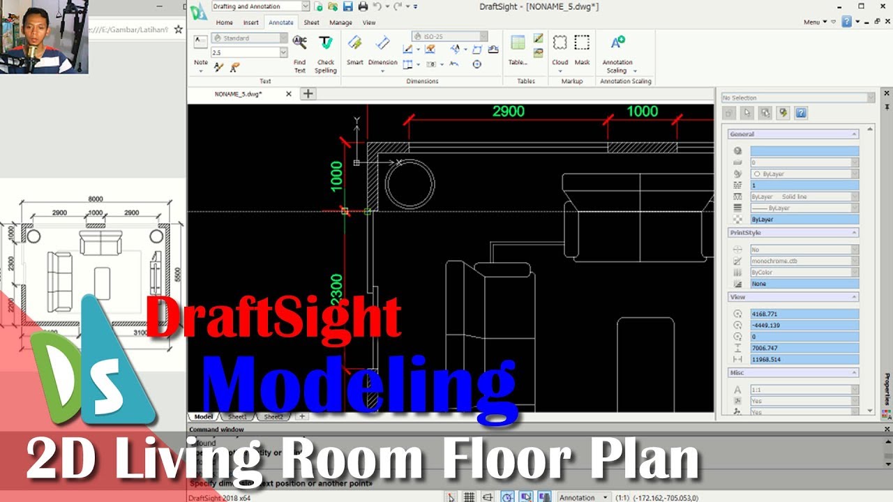 Draftsight 2d Living Room Floor Plan Tutorial Youtube