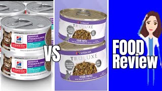 Weruva Steak Frites canned cat food vs Science Diet Sensitive Skin and Stomach canned food