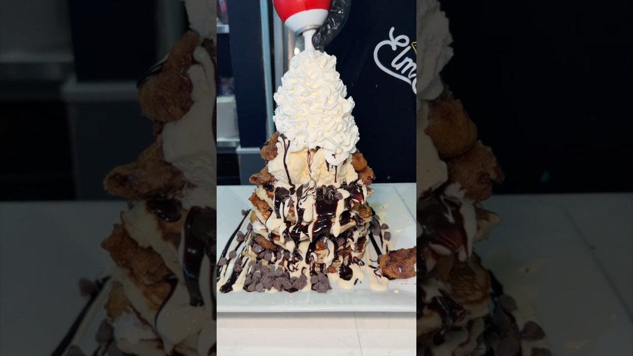 The COOKIE DOUGH PANCAKE STACK from Elm Street Diner in Stamford & Norwalk CT!!! 😳😍  #DEVOURPOWER