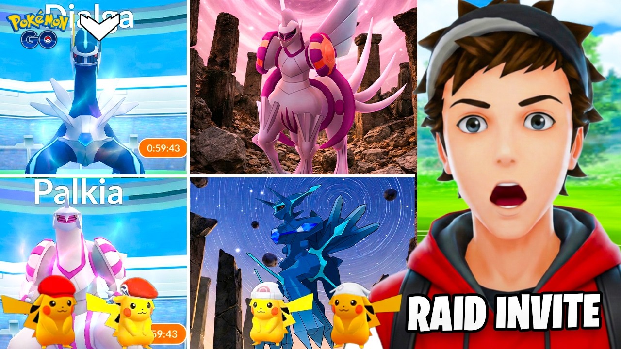 Origin & Altered Dialga and Palkia and Costume Pikachu  Background | Kalos Tour Raids  | Clu