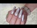 Simple cat eye nails,with line work chrome and transfer foil. Holographic nails