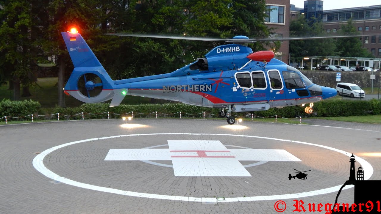 [HD] Eurocopter 155 DHNHB , Northern Rescue 02 sunrise departure at hospital Stralsund