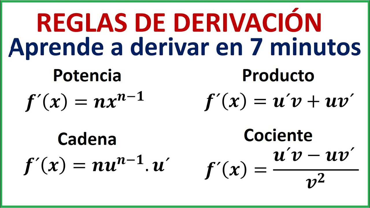 entusiasta Catástrofe Espesar REGLAS DE DERIVACIÓN - Repaso en 7 minutos con ejemplos - YouTube