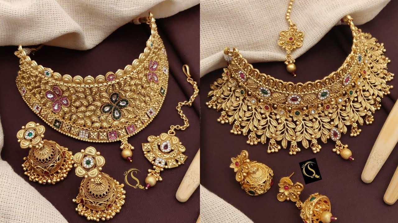 brass high gold bridal necklace one gram gold necklace YouTube