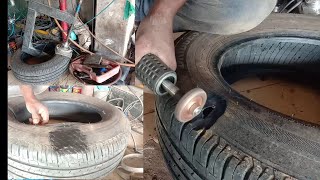 Tubeless tyre cut repair vulcanizing // Tyre puncture repair