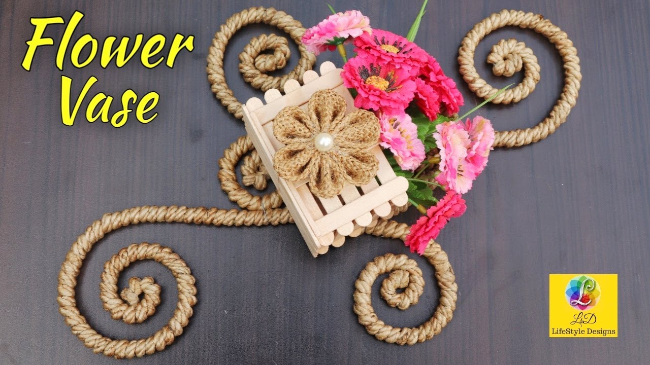 DIY Wall Hanging Flower Vase Showpiece Flower pot Using Jute Rope