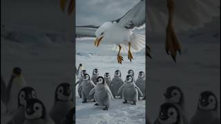 Aggressive Seagull tries to attack on Penguin babies #ai #nature #wildlife #seagull #penguin #birds
