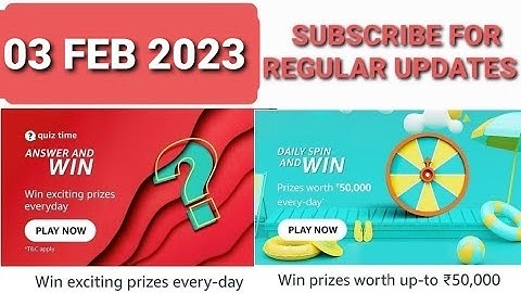 03 FEB 2023| Amazon DAILY QUIZTIME Answers|SPIN AND WIN|Amazon QUIZ answers TODAY|AMAZON QUIZ TODAY