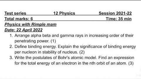 Test series of class 12 Physics unit-8 test #test_series #physics #atoms and nuclei #Rimple_mam