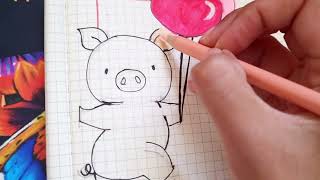 How to draw pig 1 with balloon easy