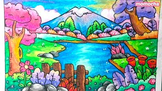 Real time drawing - Cara menggambar mewarnai pemandangan alam untuk pemula  gradasi warna oil pastel screenshot 5