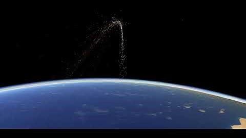 Visualisation of simulated Cosmos-1408 debris cloud over the Atlantic Ocean