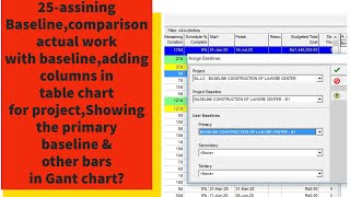 25Assigning & comparing work with baseline,adding column in table chart &showing Bars in Gant Chart