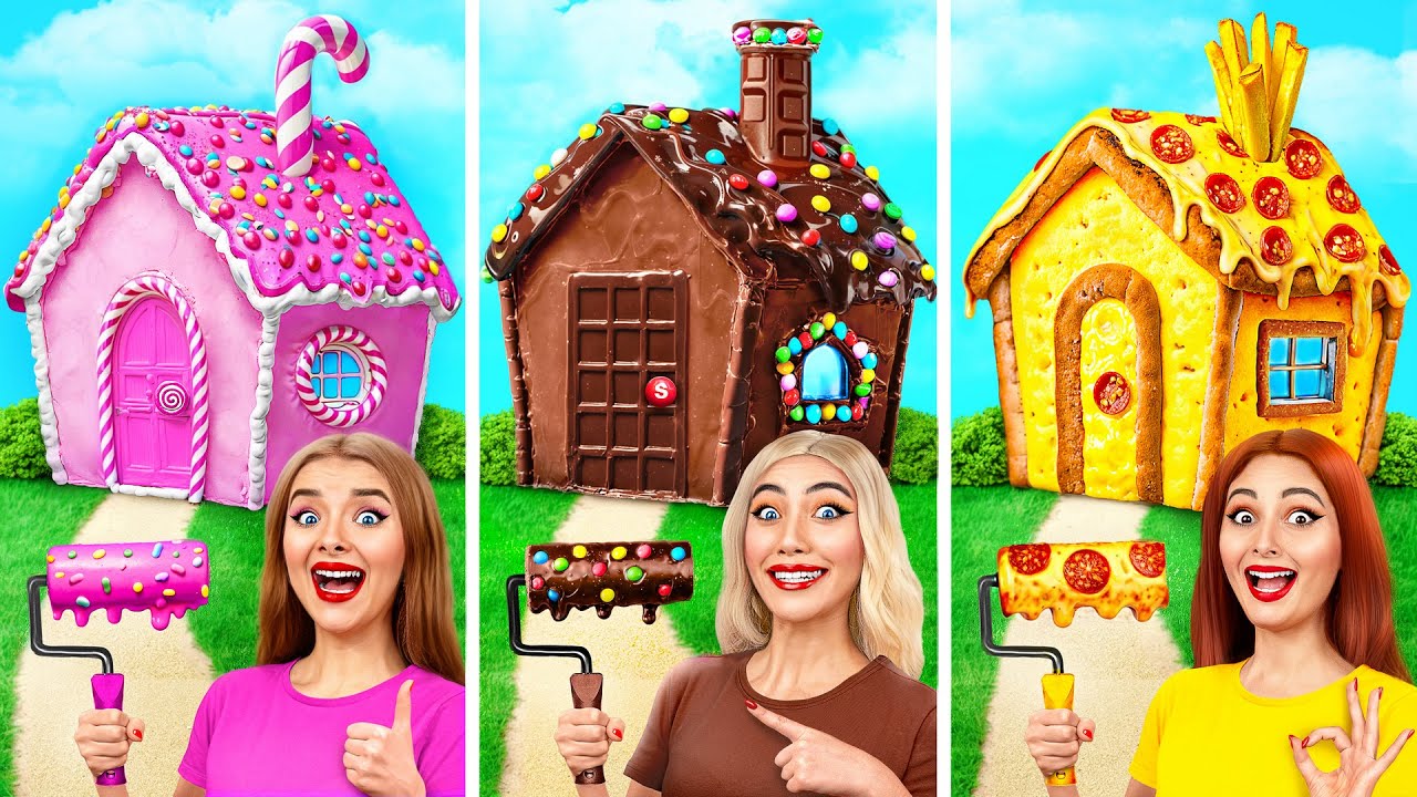 One Colored House Challenge  Sweets vs Chocolate vs Fast Food by Multi DO Smile