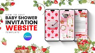 How To Edit Strawberry Baby Shower Website Template with RSVP Form in Canva, Step by Step Guide