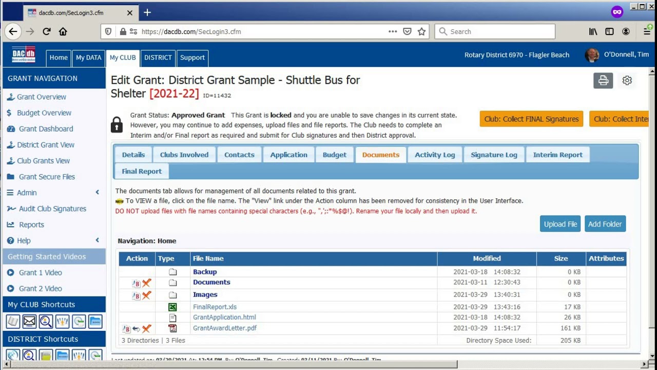 District Grant - Submit Final Report