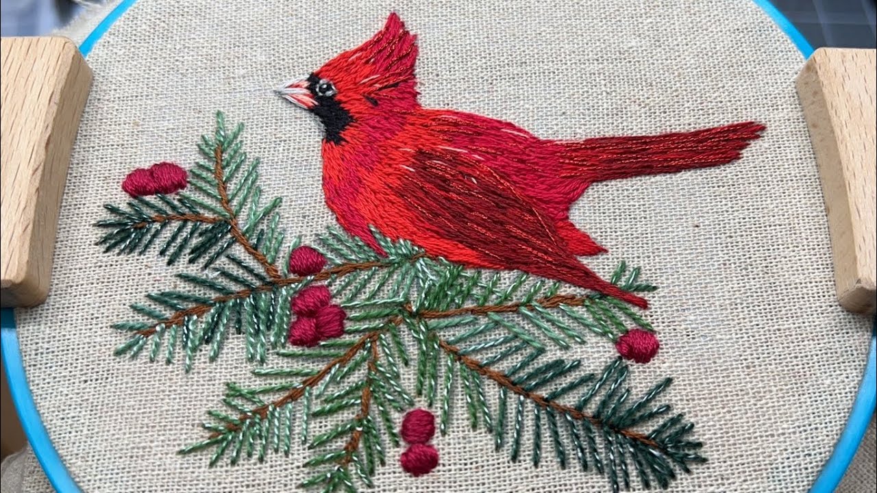 Cardinal Bird Embroidery/Bordado de pájaro Cardenal