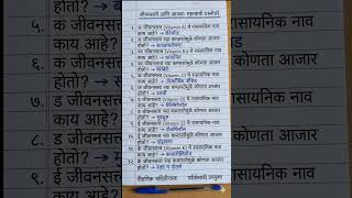 महत्त्वाची जीवनसत्त्वे आणि आजार (Vitamins & Diseases) | General Science in Marathi
