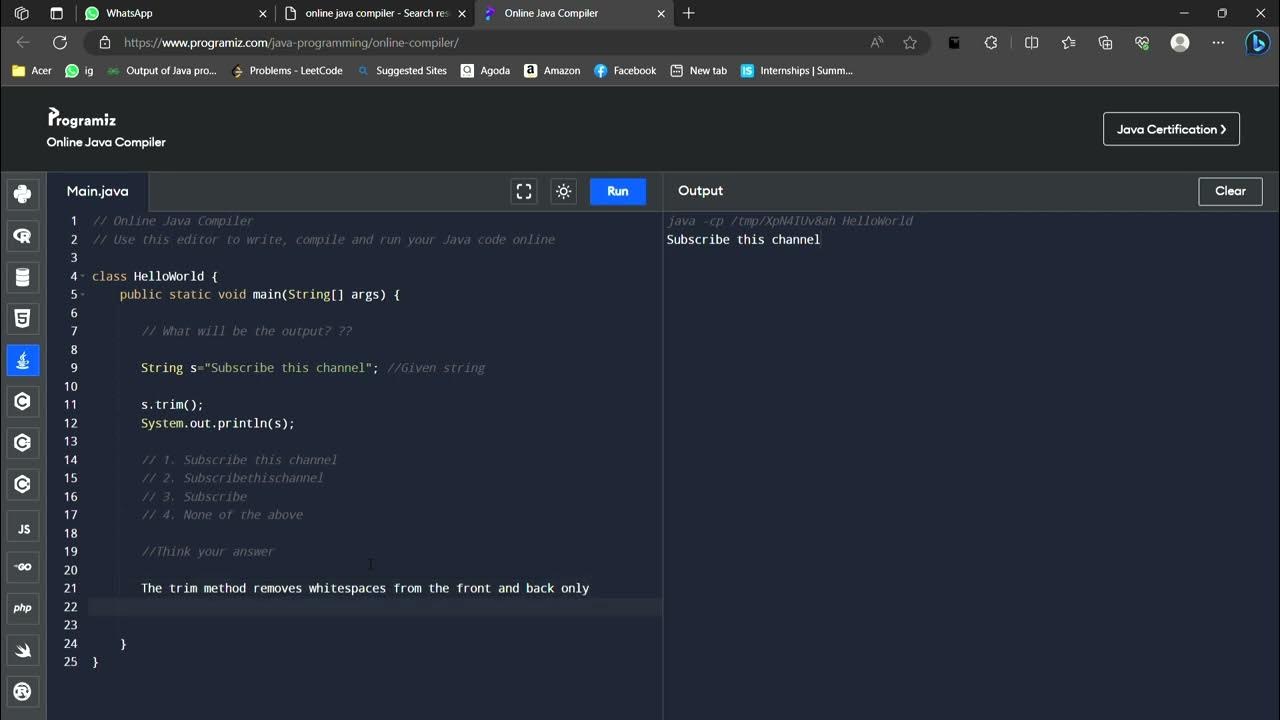 JAVA Interview Mcq String based question coding java code programming mcq interview YouTube
