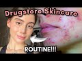 MY ALL DRUGSTORE SKINCARE ROUTINE || For Acne Prone, Dry, Flaky, and Oily skin!!!