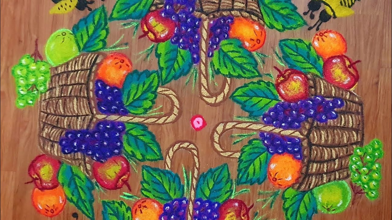 Fruit Basket Kolam 🍎 | கலர்ஃபுல் பழங்கள் ரங்கோலி | Creative Design