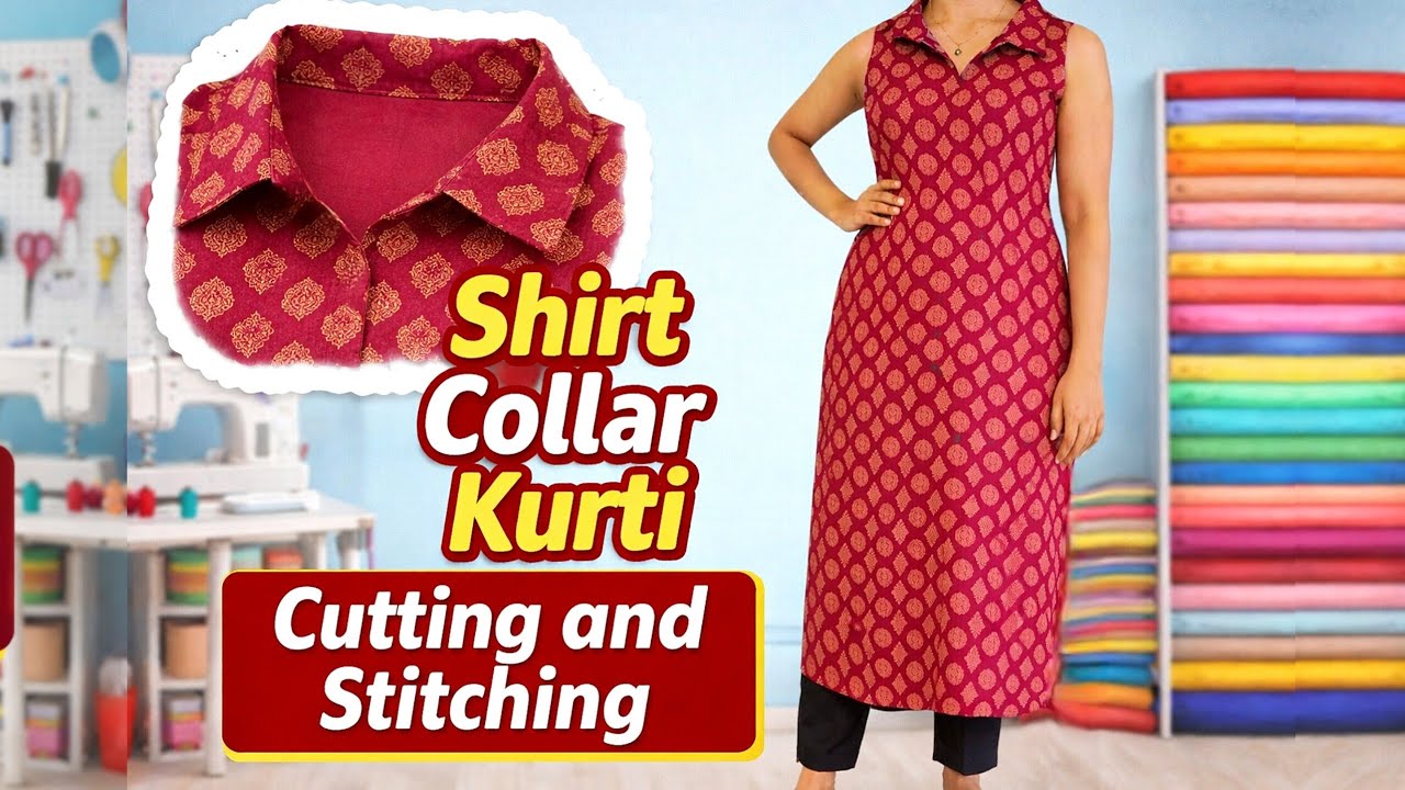Shirt collar top cutting and stitching with nighty cloth| detailed vedio #stitching 